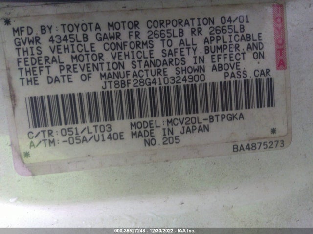 Lexus ES 300 2001 JT8BF28G410324900 Image 10