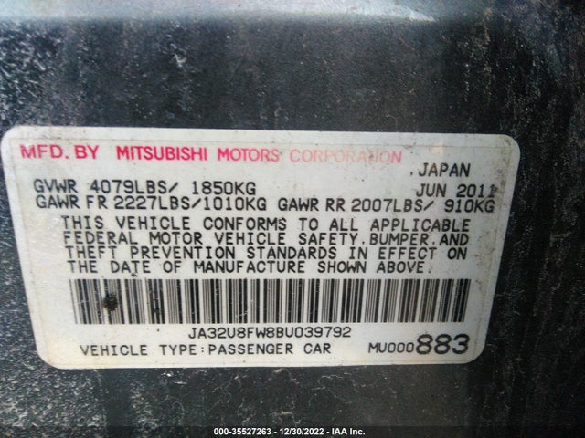 JA32U8FW8BU039792 Mitsubishi LANCER GTS