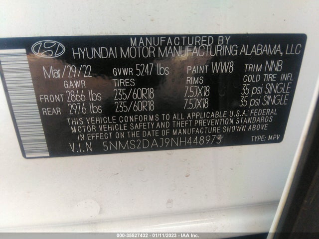 2022 Hyundai Santa Fe, VIN: 5NMS2DAJ9NH448973