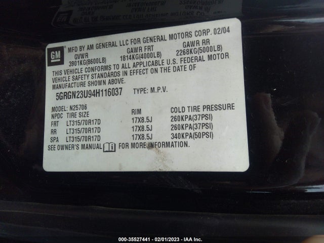 Hummer H2 2004 5GRGN23U94H116037 Image 10