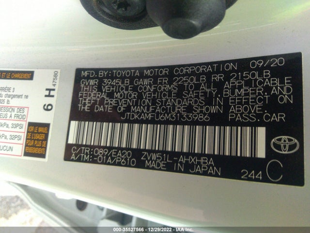 2021 Toyota Prius, VIN: JTDKAMFU6M3133986