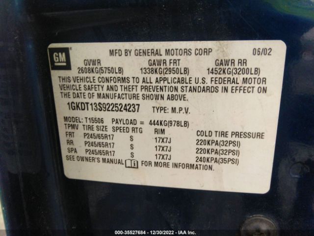 1GKDT13S922524237 GMC Envoy Slt