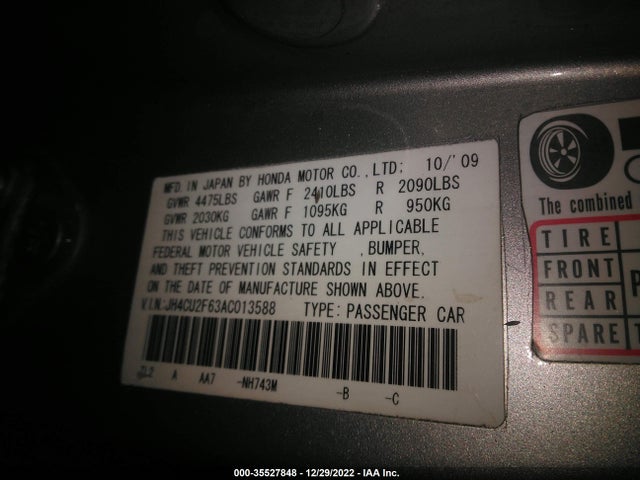 2010 ACURA TSX VIN: JH4CU2F63AC013588