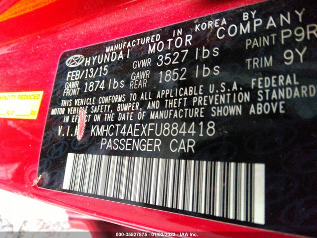 2015 HYUNDAI ACCENT GLS VIN: KMHCT4AEXFU884418
