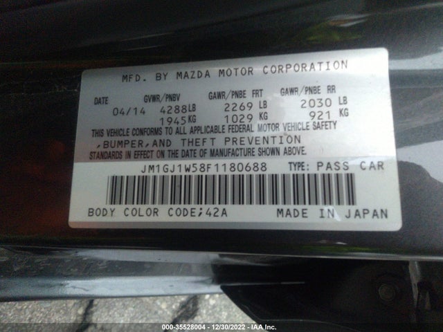 2015 MAZDA MAZDA6 I GRAND TOURING VIN: JM1GJ1W58F1180688