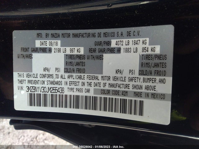2018 MAZDA MAZDA3 4-DOOR VIN: 3MZBN1V30JM255438