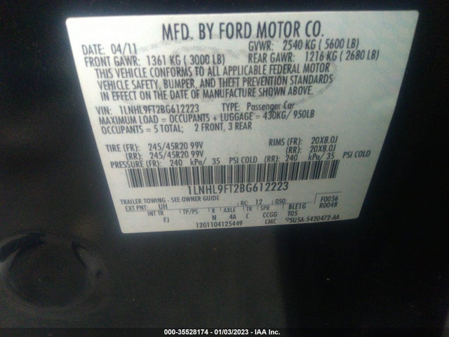Lincoln Mks W/ecoboost 2011 1LNHL9FT2BG612223 Image 9