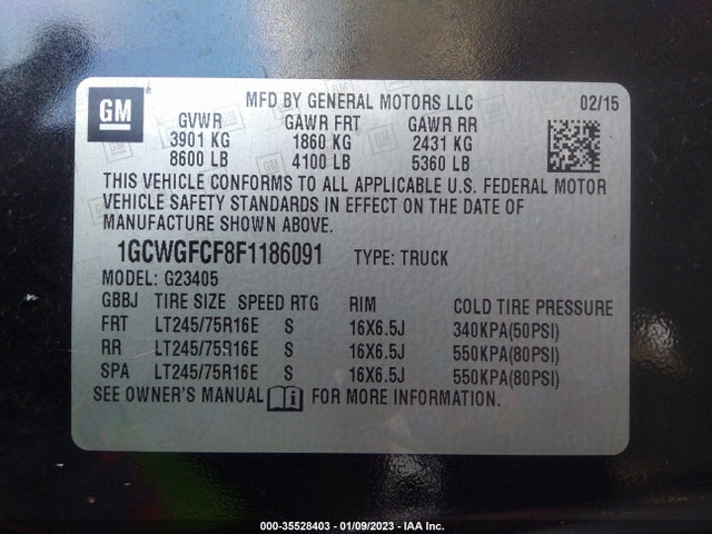 2015 Chevrolet Express, VIN: 1GCWGFCF8F1186091