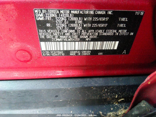 2020 Toyota RAV4, VIN: 2T3MWRFV6LW054359