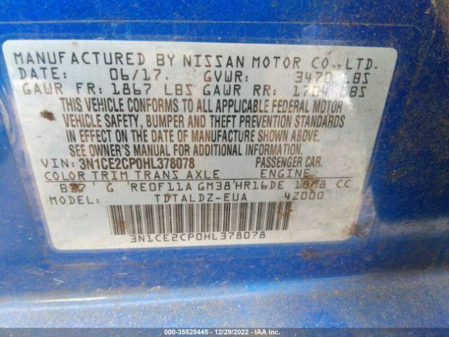 3N1CE2CP0HL378078 Nissan Versa Note Sv