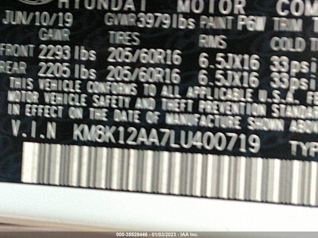 2020 HYUNDAI KONA SE VIN: KM8K12AA7LU400719