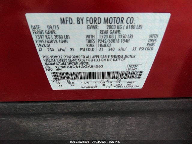 2016 Ford Explorer, VIN: 1FM5K8D81GGA94093