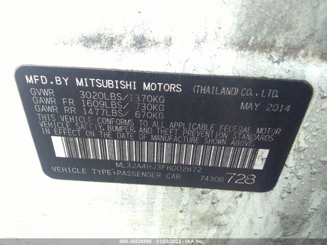 ML32A4HJ3FH002672 Mitsubishi Mirage Es/rf