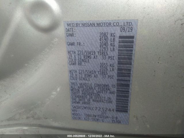 5N1AT2MTXLC725244 Nissan Rogue Sl