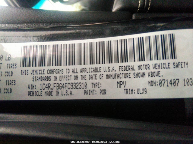 2015 JEEP GRAND CHEROKEE LIMITED VIN: 1C4RJFBG4FC932310