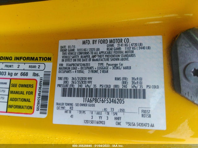 2015 Ford Mustang, VIN: 1FA6P8CF6F5346205