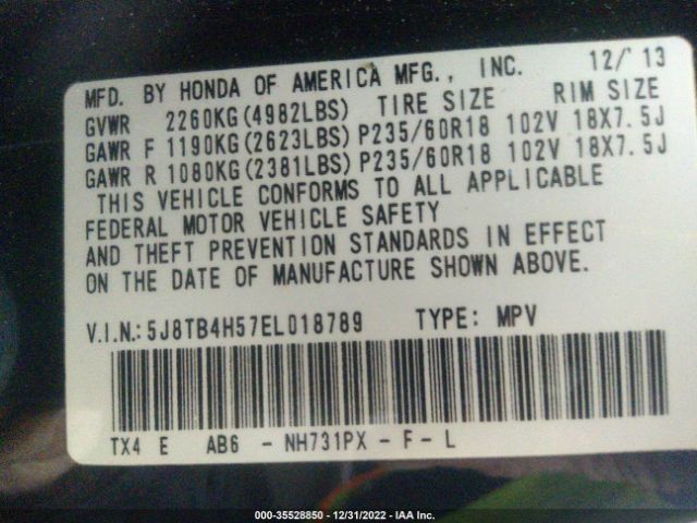 5J8TB4H57EL018789 Acura Rdx Tech Pkg