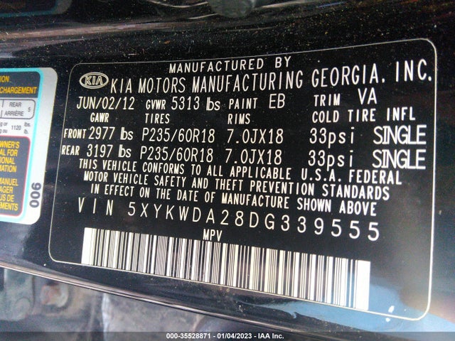 KIA SORENTO SX 2013 5XYKWDA28DG339555 Image 9