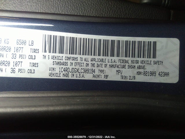 2020 Dodge Durango, VIN: 1C4RDJDGXLC309194