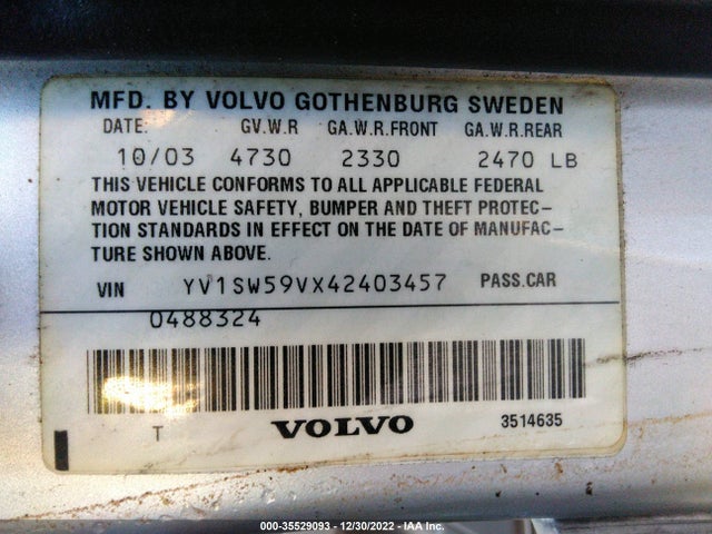 2004 VOLVO V70 VIN: YV1SW59VX42403457