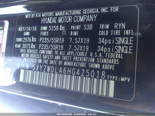 2017 HYUNDAI SANTA FE SPORT 2.0T ULTIMATE VIN: 5XYZWDLA6HG425018