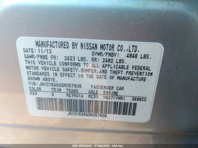 2013 INFINITI G37 SEDAN X VIN: JN1CV6AR4DM357908