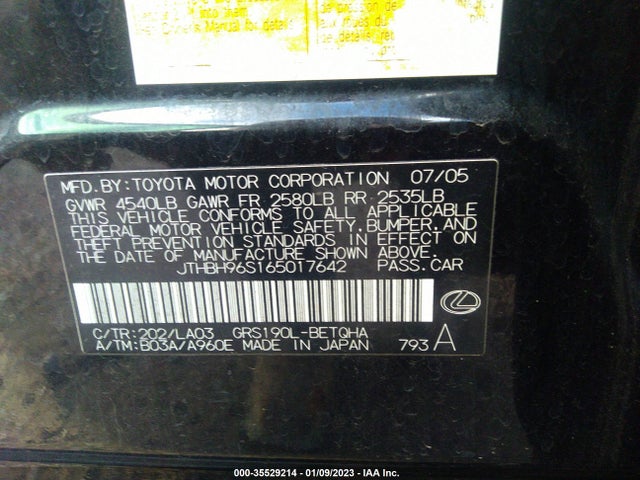 JTHBH96S165017642 Lexus GS 300