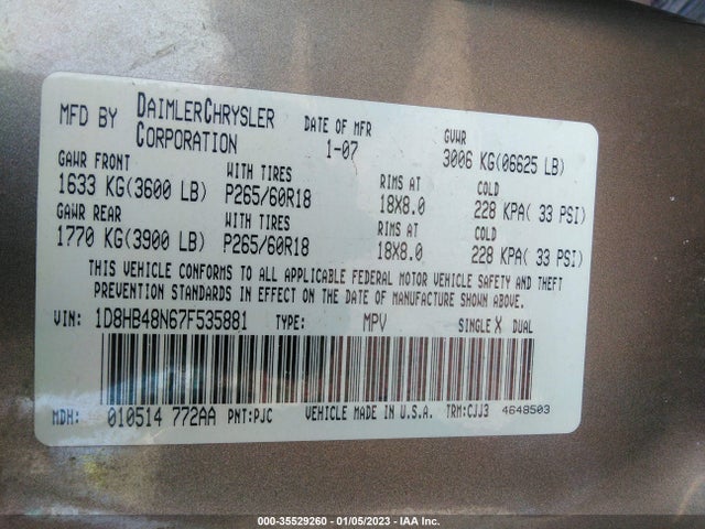 Dodge Durango Slt 2007 1D8HB48N67F535881 Image 10
