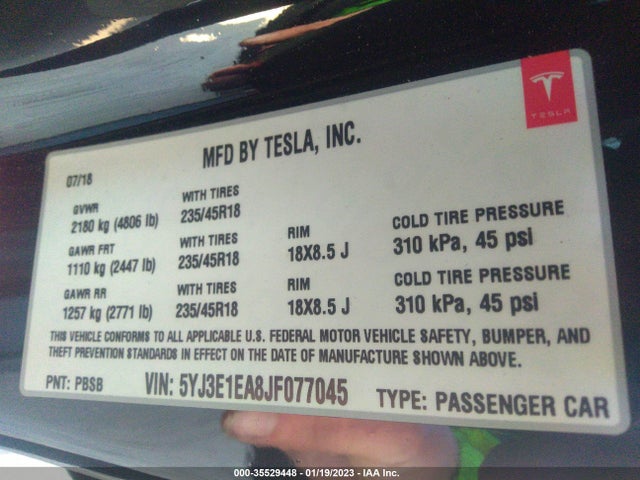 Tesla Model 3 Range Battery 2018 5YJ3E1EA8JF077045 Image 10