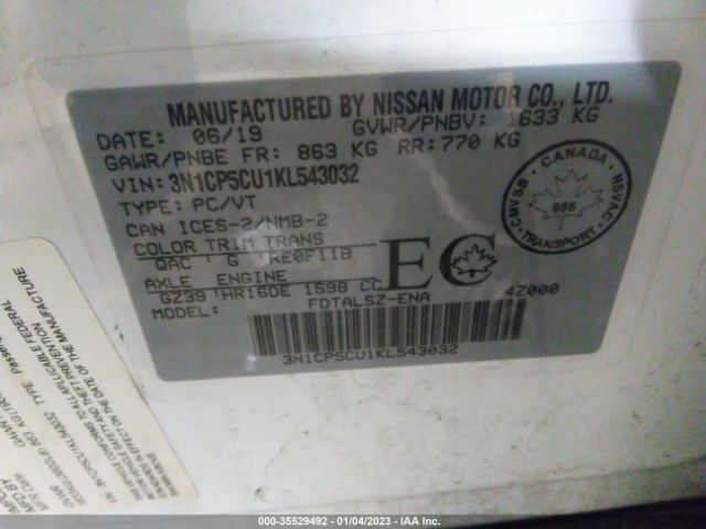3N1CP5CU1KL543032 Nissan Kicks S/sv/sr