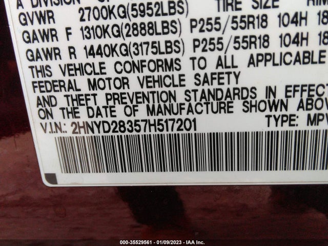 Acura Mdx Tech Pkg 2007 2HNYD28357H517201 Image 14