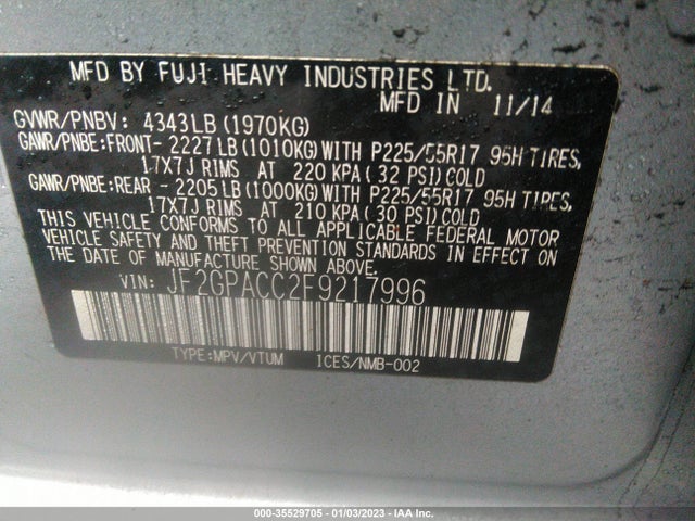 2015 SUBARU XV CROSSTREK PREMIUM VIN: JF2GPACC2F9217996