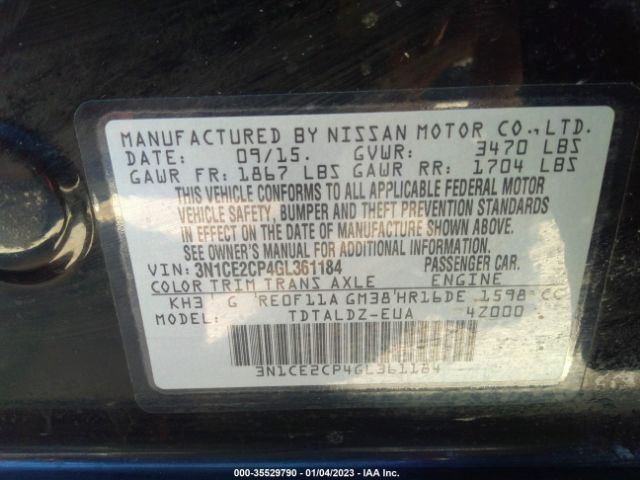 3N1CE2CP4GL361184 Nissan Versa Note S/s Plus/sv/sr/sl