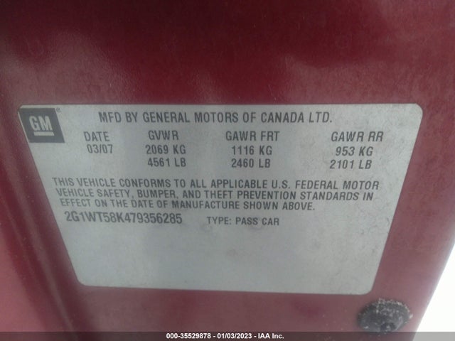 2007 CHEVROLET IMPALA 3.5L LT VIN: 2G1WT58K479356285