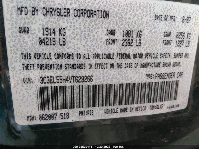 1997 CHRYSLER SEBRING JXI VIN: 3C3EL55H4VT629266