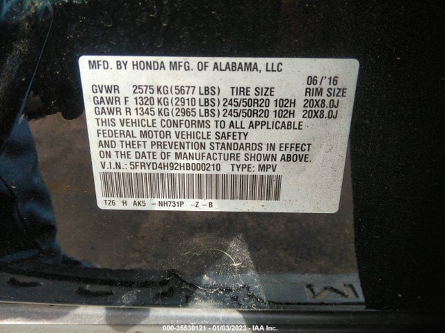 5FRYD4H92HB000210 Acura Mdx W/advance