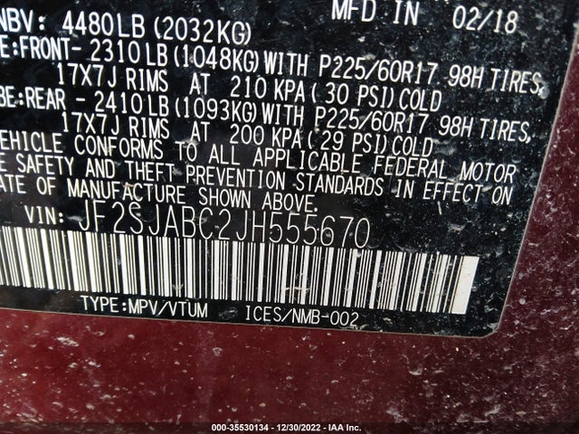 2018 Subaru Forester, VIN: JF2SJABC2JH555670