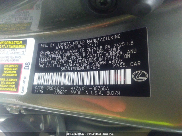 Lexus Es Es 250 2021 58AD11D16MU007979 Image 11