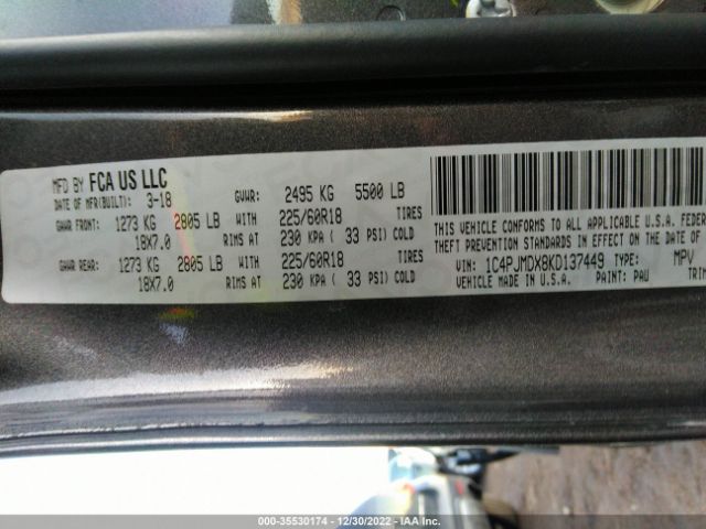 1C4PJMDX8KD137449 Jeep Cherokee Limited