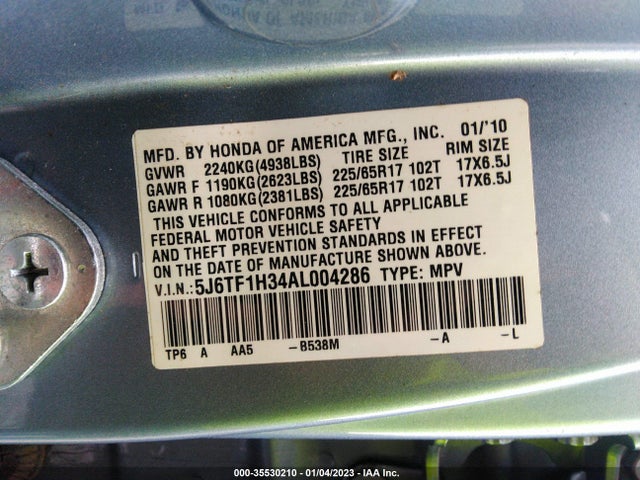 2010 HONDA ACCORD CROSSTOUR EX VIN: 5J6TF1H34AL004286