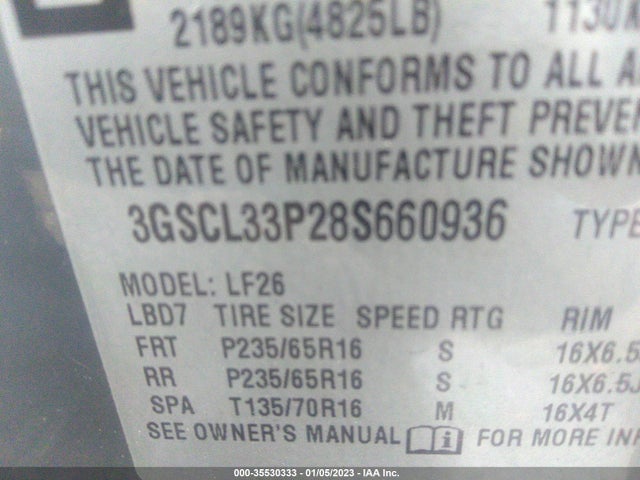 2008 SATURN VUE XE VIN: 3GSCL33P28S660936