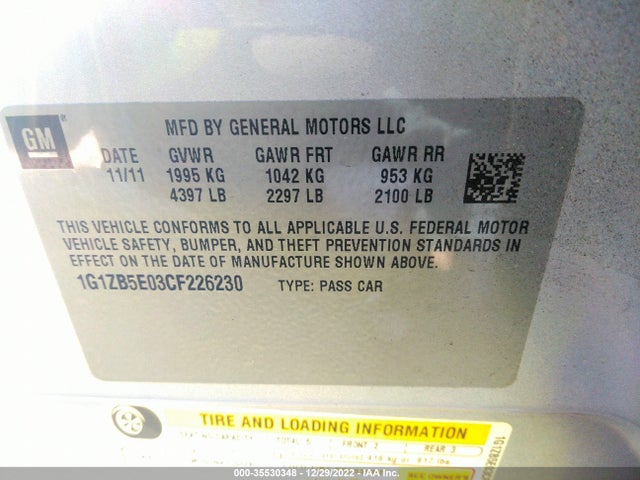 2012 CHEVROLET MALIBU LS W/1LS VIN: 1G1ZB5E03CF226230
