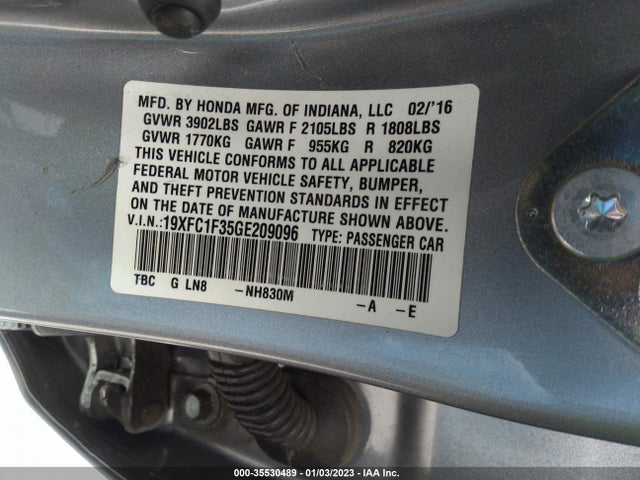2016 HONDA CIVIC SEDAN EX-T VIN: 19XFC1F35GE209096