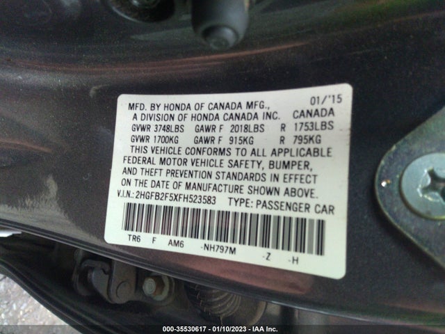 2015 HONDA CIVIC SEDAN LX VIN: 2HGFB2F5XFH523583