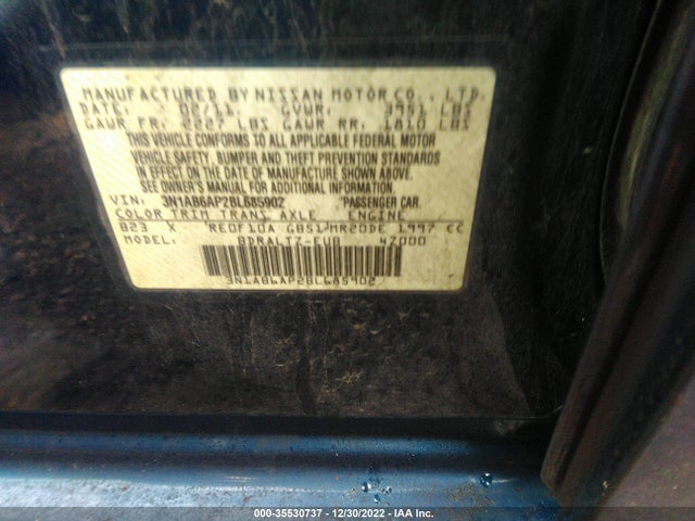 2011 NISSAN SENTRA 2.0 S VIN: 3N1AB6AP2BL685902