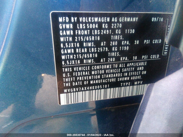 WVGBV7AX4HK005101 Volkswagen TIGUAN