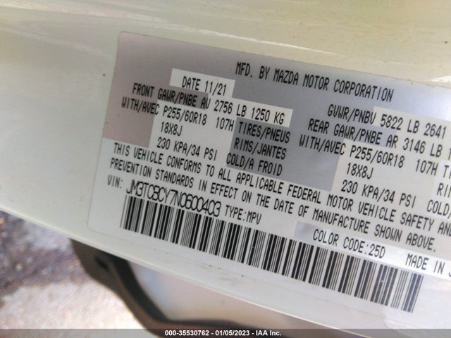 2022 Mazda CX-9, VIN: JM3TCBCY7N0600403