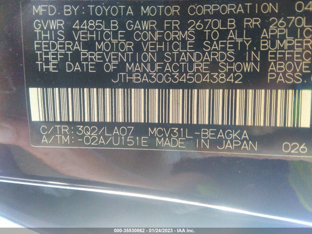 2004 LEXUS ES 330 VIN: JTHBA30G345043842
