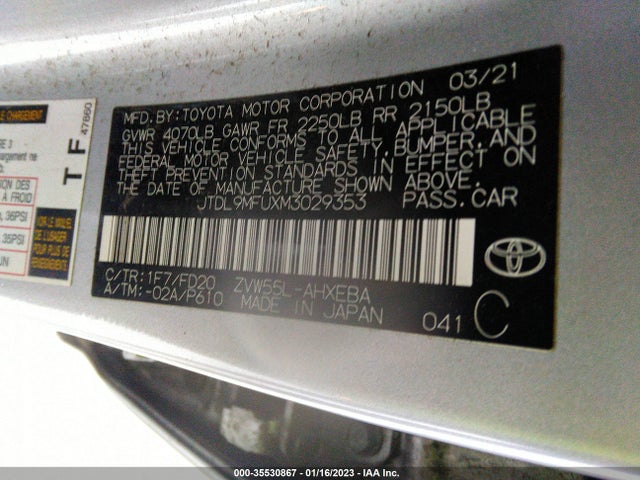 2021 Toyota Prius, VIN: JTDL9MFUXM3029353