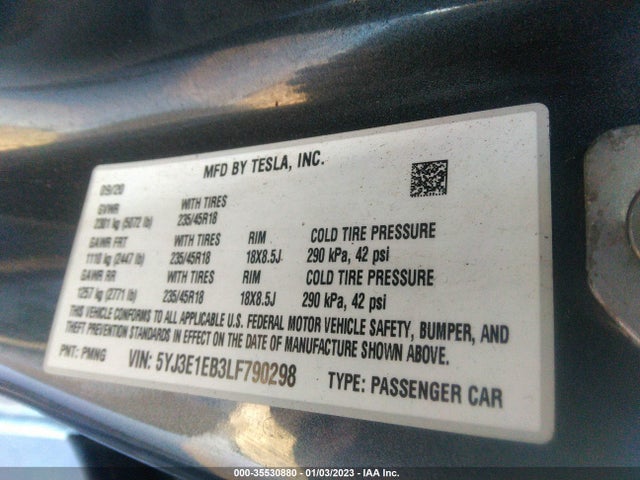 Tesla Model 3 Long Range 2020 5YJ3E1EB3LF790298 Image 10